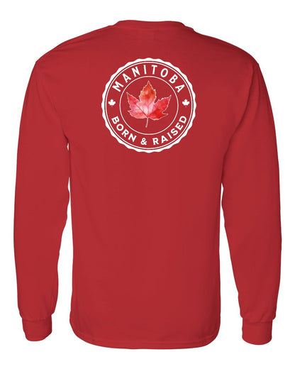 Born and Raised Manitoba Left Chest and Back Long Sleeve - Gildan Canada (sewn Internationally)