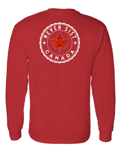 Never 51st Leaf Left Chest and Back Long Sleeve - Gildan Canada (sewn Internationally)