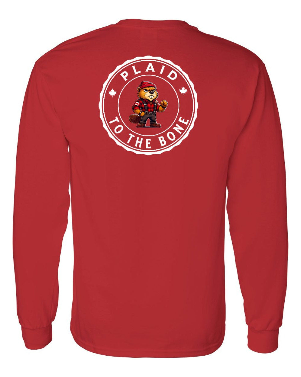Plaid to the Bone Beaver Left Chest and Back Long Sleeve - Unisex
