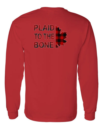 Plaid to the Bone Stacked Leaf Left Chest and Back Long Sleeve - Gildan Canada (sewn Internationally)