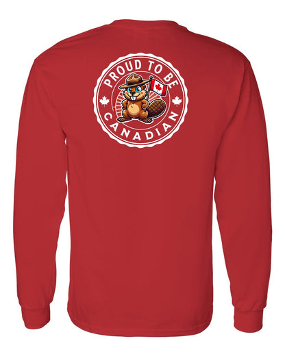 Proud to be Canadian Beaver Left Chest and Back Long Sleeve - Gildan Canada (sewn Internationally)