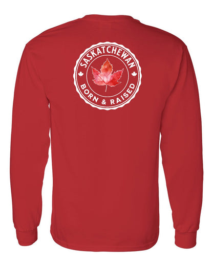 Born and Raised Saskatchewan Left Chest and Back Long Sleeve - Gildan Canada (sewn Internationally)