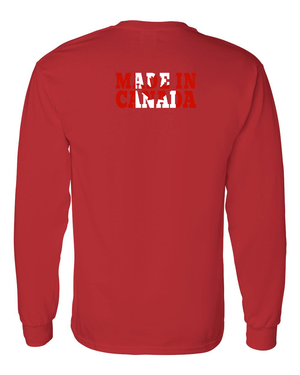 Made In Canada Flag Background Left Chest And Back Long Sleeve Tee - Gildan Canada (sewn Internationally )