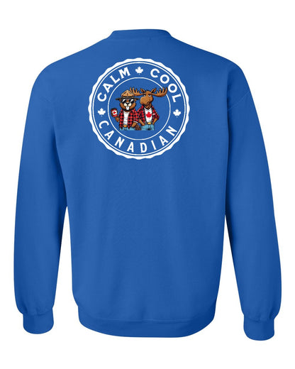Calm Cool Moose and Beaver Left Chest and Back Crewneck - Gildan Canada (sewn Internationally)