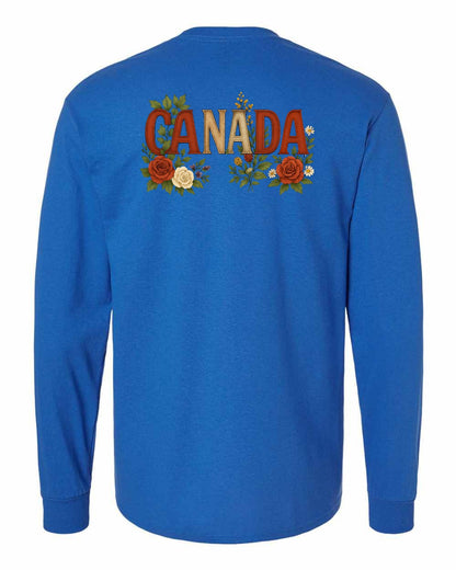 Canada Flowers Left Chest and Back Long Sleeve - Gildan Canada (sewn Internationally)