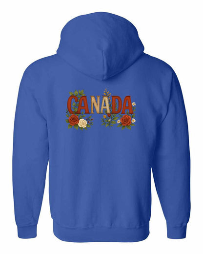 Canada Flowers Left Chest and Back Zip Hoodie - Gildan Canada (sewn Internationally)