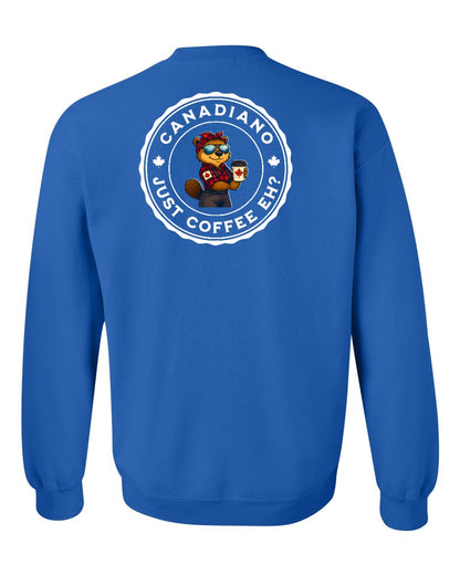 Canadiano just Coffee EH! Rosie Sunglasses Left Chest and Back Crewneck - Gildan Canada (sewn Internationally)
