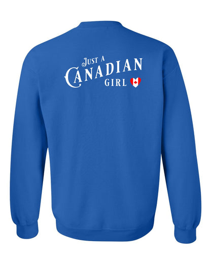 Just A Canadian Girl (Heart Flag Full) Left Chest and Back Crewneck - Gildan Canada (sewn Internationally)