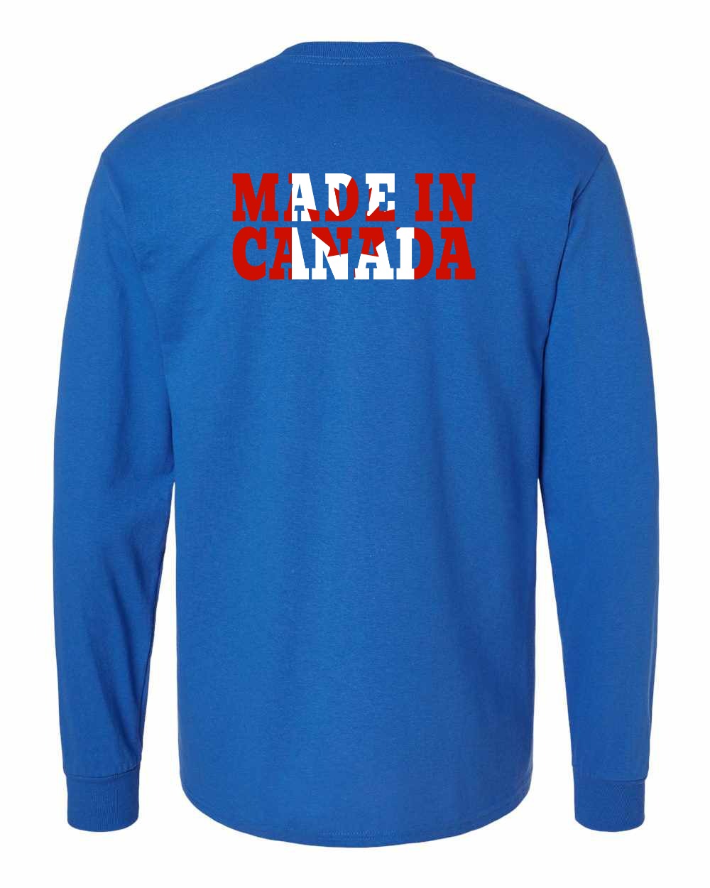 Made in Canada Flag Background Left Chest and Back Long Sleeve - Gildan Canada (sewn Internationally)