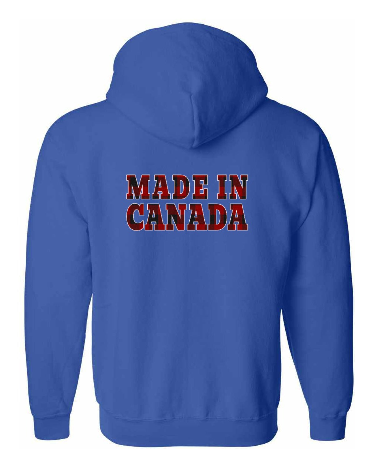 Made in Canada Plaid Background Left Chest and Back Zip Hoodie - Unisex