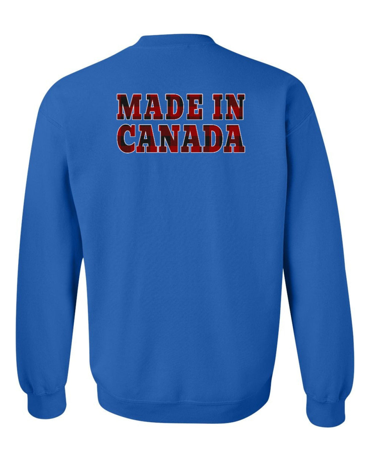 Made in Canada Plaid Background Left Chest and Back Crewneck - Unisex