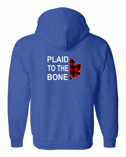 Plaid to the Bone Stacked Leaf Left Chest and Back Zip Hoodie