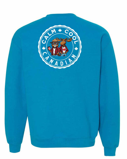 Calm Cool Moose and Beaver Left Chest and Back Crewneck - Gildan Canada (sewn Internationally)