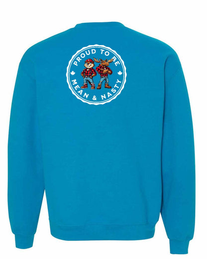 Proud Mean & Nasty Beaver and Moose Left Chest and Back Crewneck - Gildan Canada (sewn Internationally)