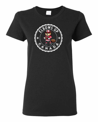 Elbows Up Beaver Full Front Women's Tee - Gildan Canada (sewn Internationally)