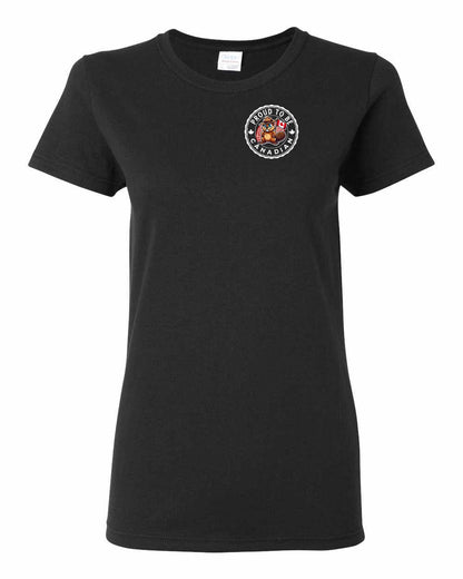 Proud to be Canadian Beaver Left Chest and Back Women's Tee - Gildan Canada (sewn Internationally)