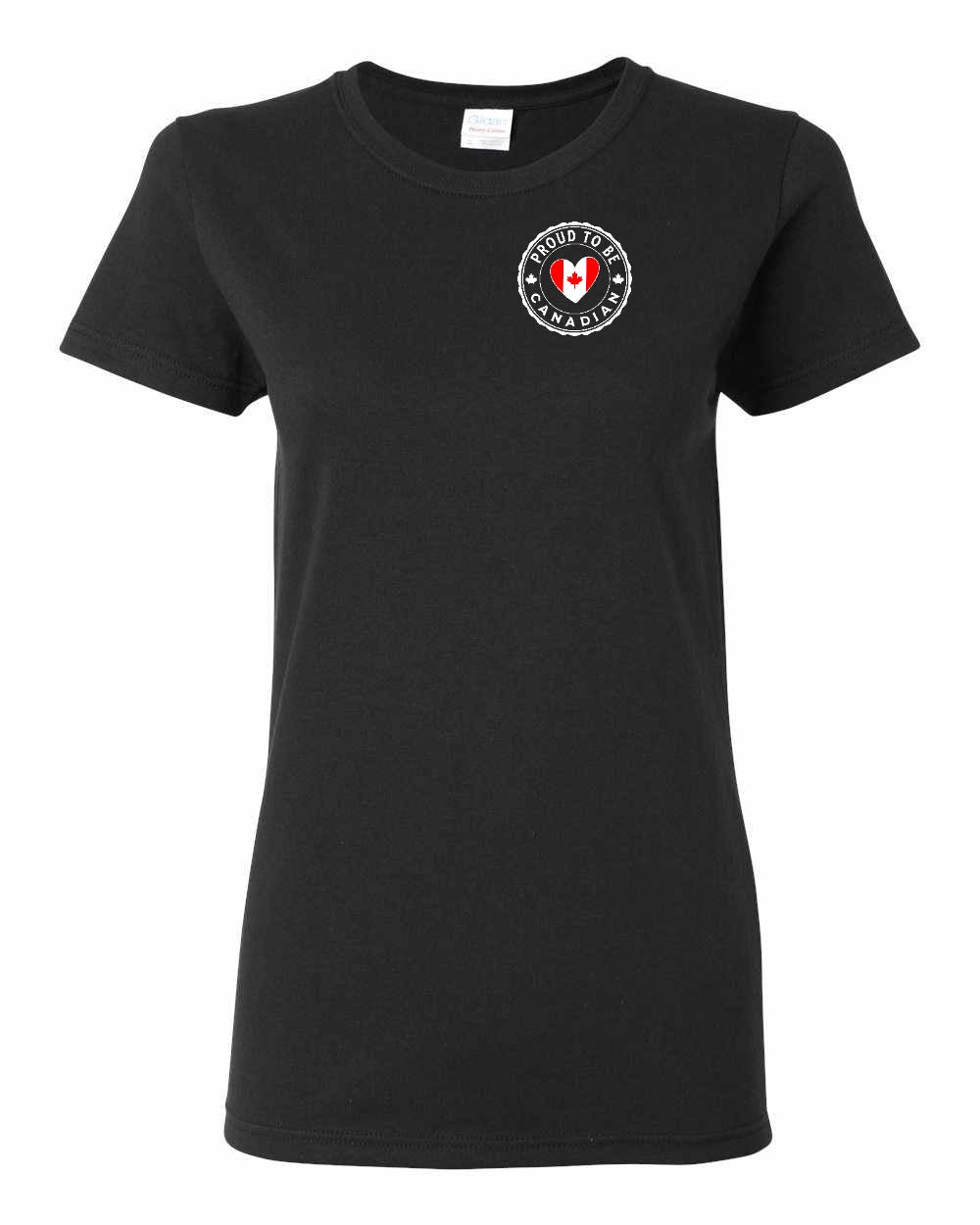 Proud to Be Canadian Heart Left Chest Women's Tee - Gildan Canada (sewn Internationally)