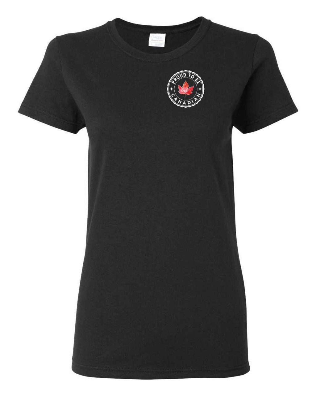 Proud to be Canadian Leaf Left Chest and Back Women's Tee
