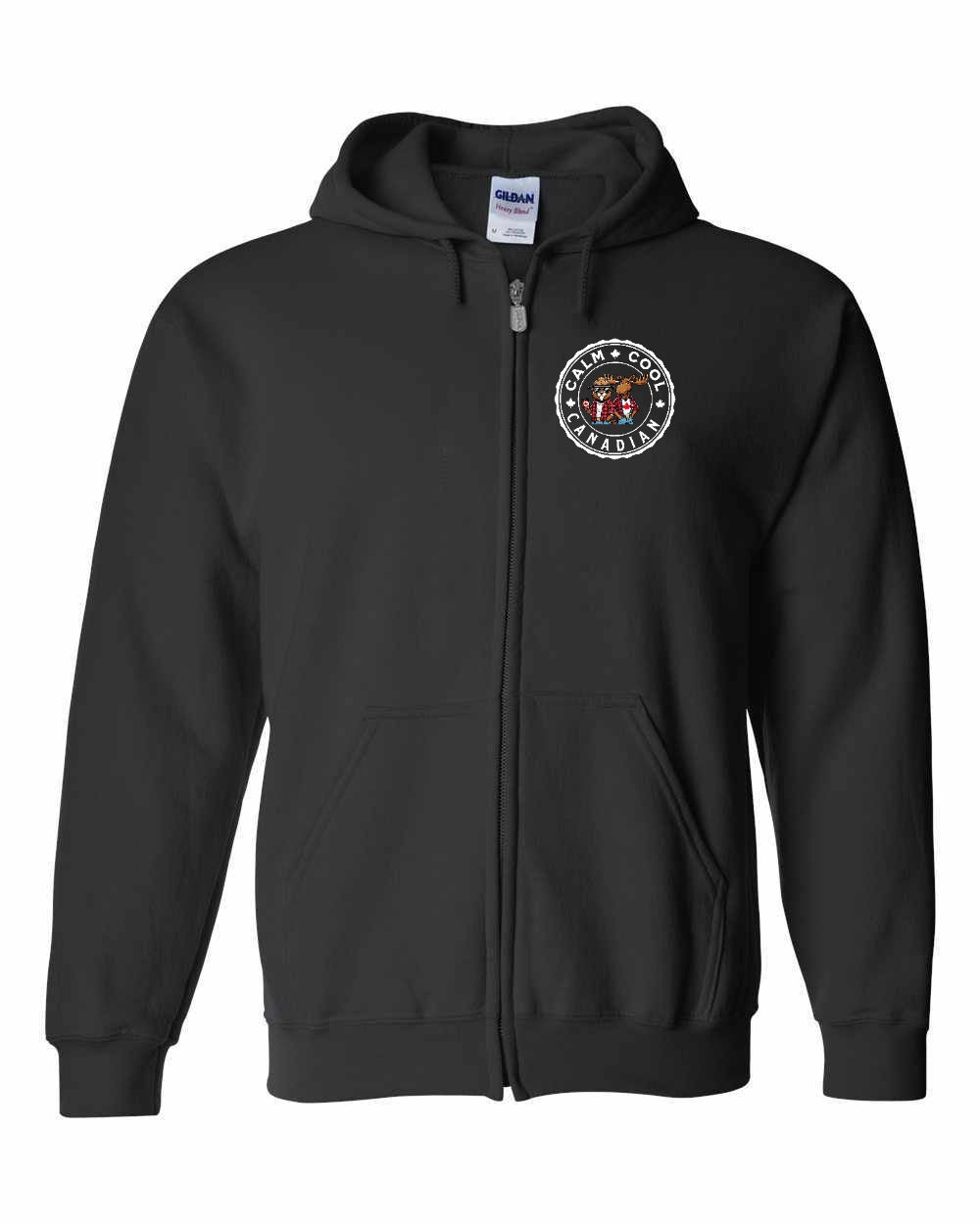 Calm Cool Moose and Beaver Left Chest Zip Hoodie - Gildan Canada (sewn Internationally)