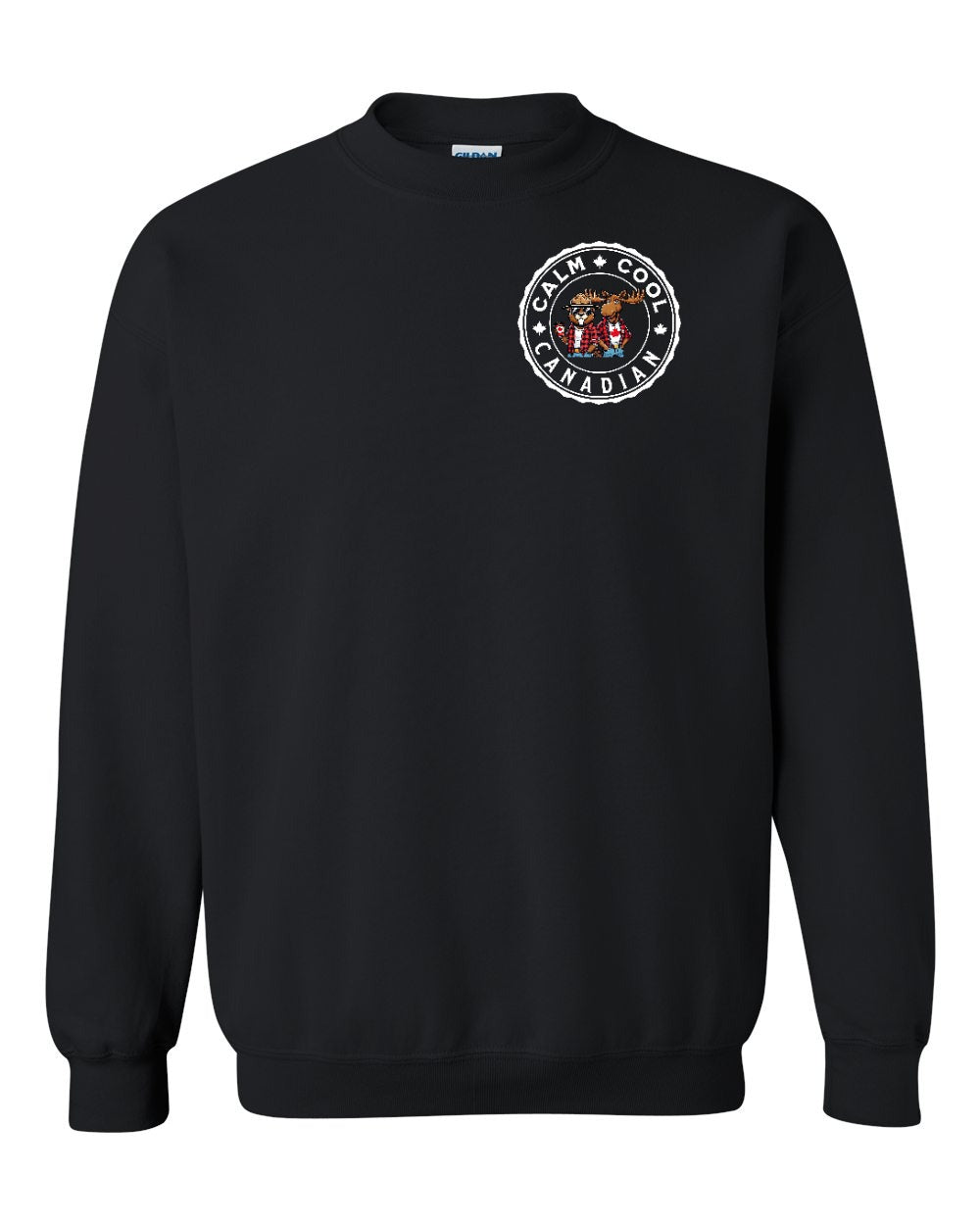 Calm Cool Moose and Beaver Left Chest and Back Crewneck - Gildan Canada (sewn Internationally)
