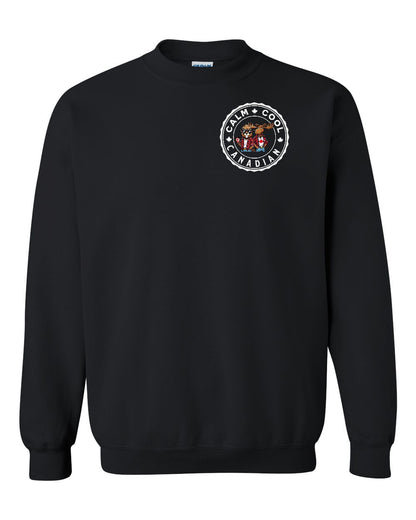 Calm Cool Moose and Beaver Left Chest and Back Crewneck - Gildan Canada (sewn Internationally)