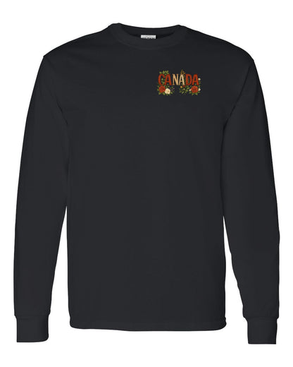Canada Flowers Left Chest and Back Long Sleeve - Gildan Canada (sewn Internationally)
