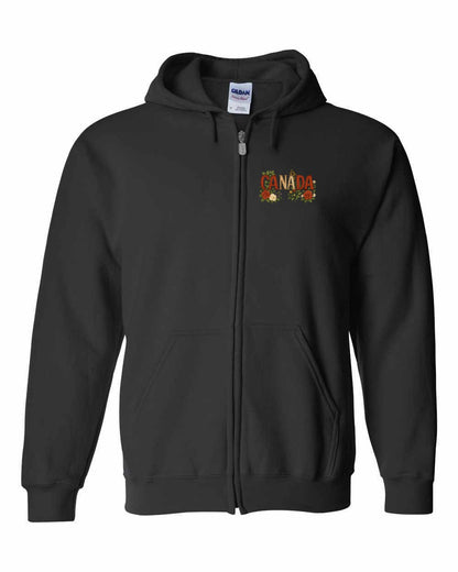 Canada Flowers Left Chest Zip Hoodie - Gildan Canada (sewn Internationally)