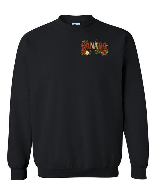 Canada Flowers Left Chest and Back Crewneck - Gildan Canada (sewn Internationally)