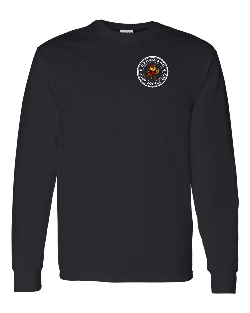 Canadiano just Coffee EH! Male Beaver Left Chest and Back Long Sleeve - Unisex