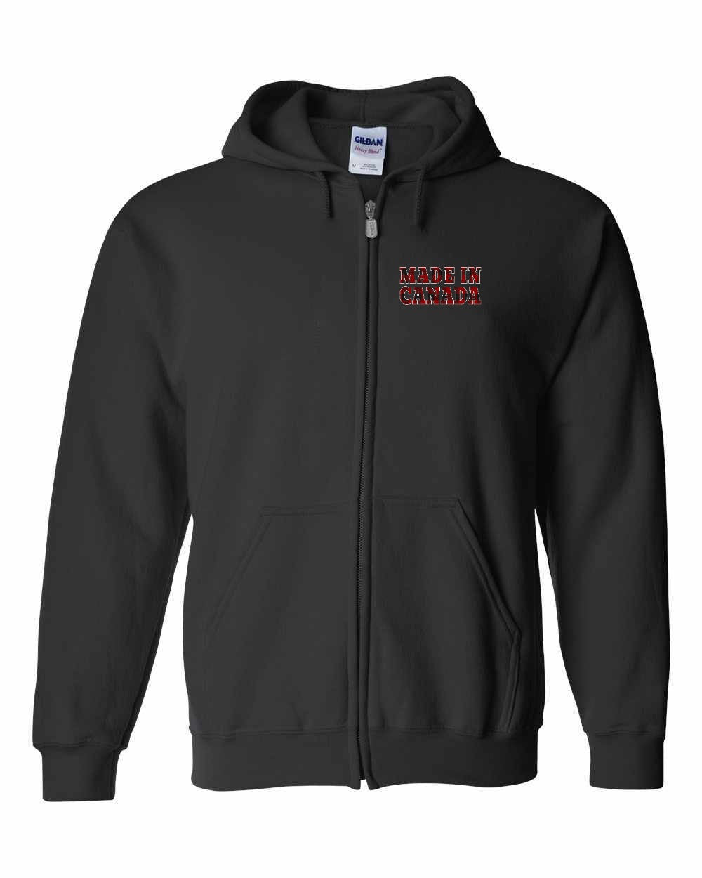 Made in Canada Plaid Background Left Chest and Back Zip Hoodie - Gildan Canada (sewn Internationally)