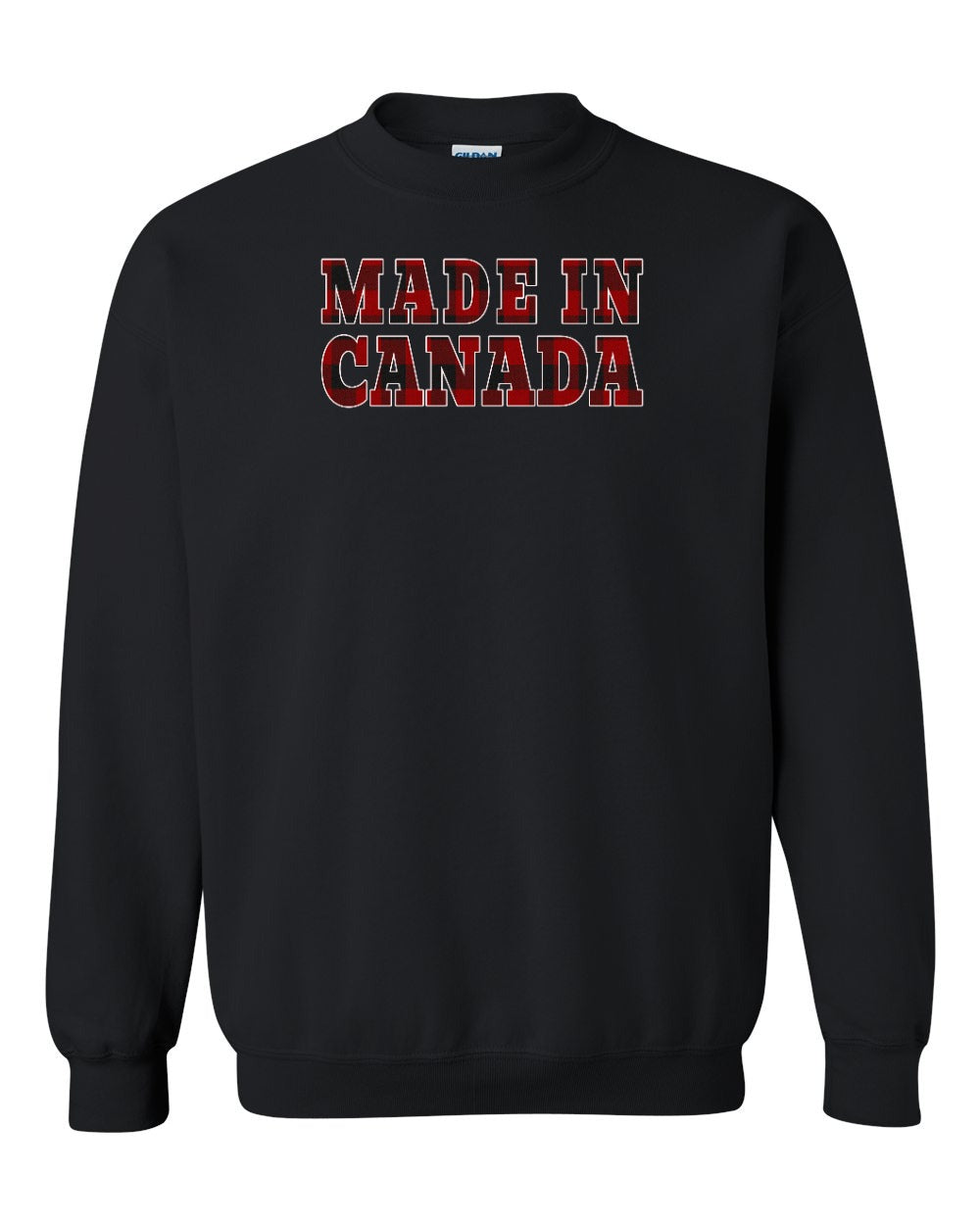 Made in Canada Plaid Background Full Crewneck - Gildan Canada (sewn Internationally)