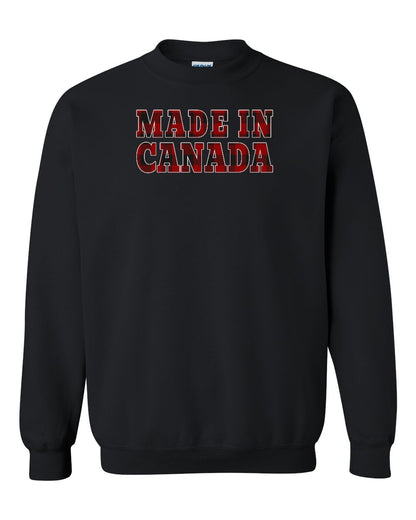 Made in Canada Plaid Background Full Crewneck - Gildan Canada (sewn Internationally)