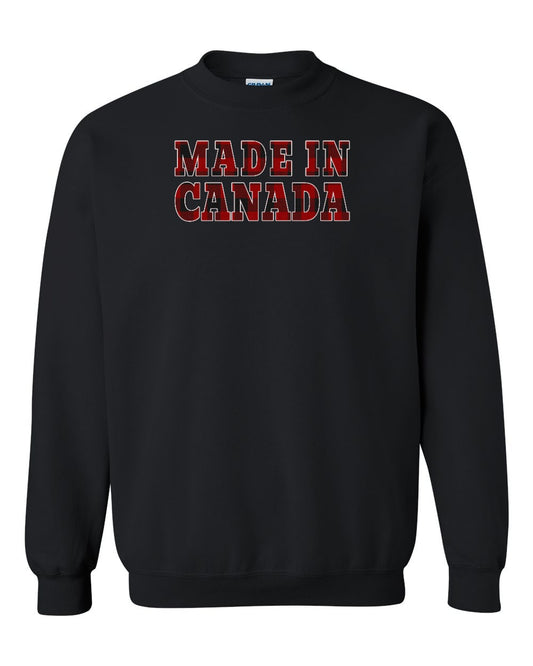 Made in Canada Plaid Background Full Crewneck - Gildan Canada (sewn Internationally)