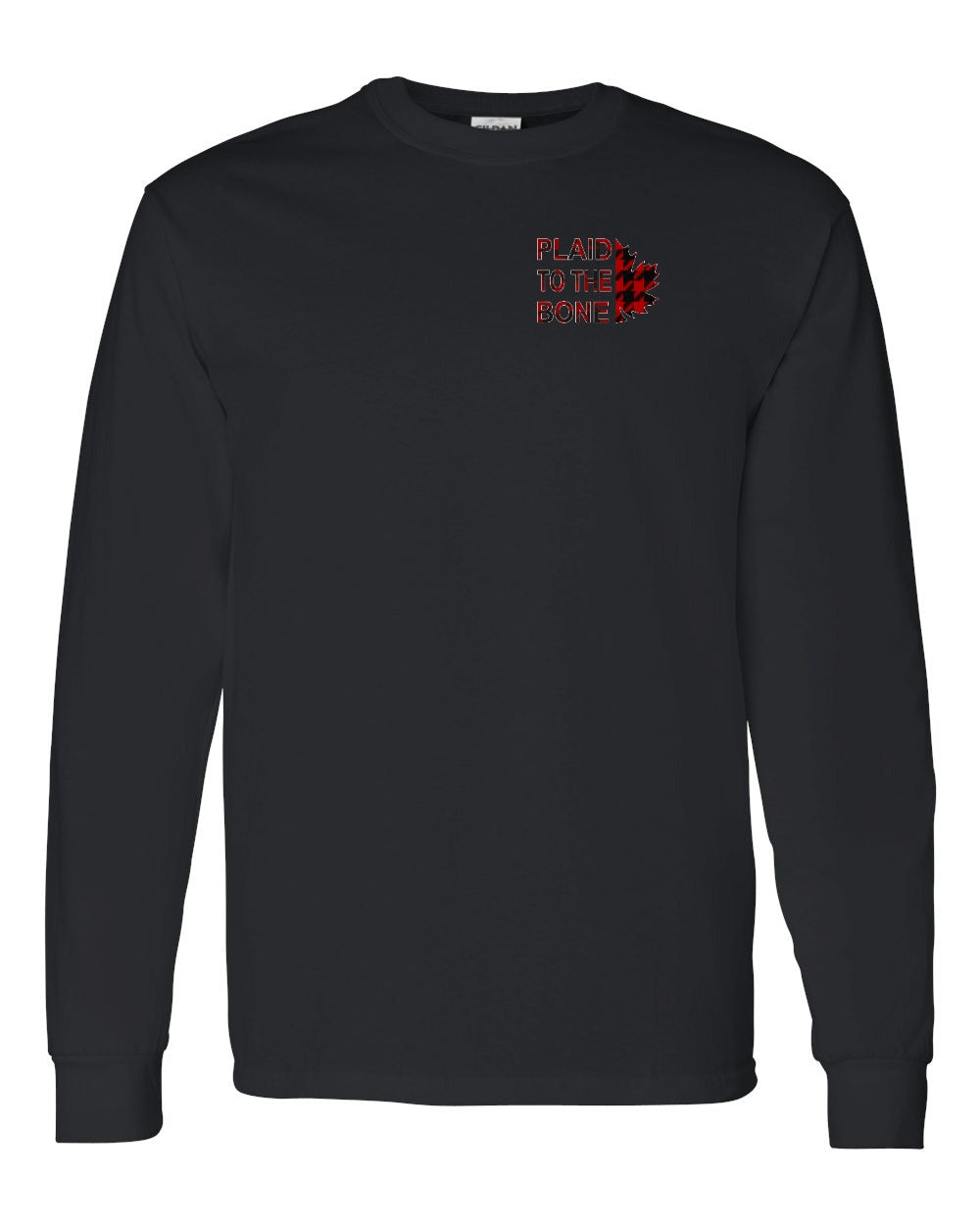 Plaid to the Bone Stacked Leaf Left Chest and Back Long Sleeve - Gildan Canada (sewn Internationally)