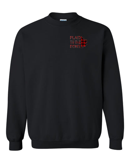 Plaid to the Bone Stacked Leaf Left Chest and Back Crewneck - Gildan Canada (sewn Internationally)