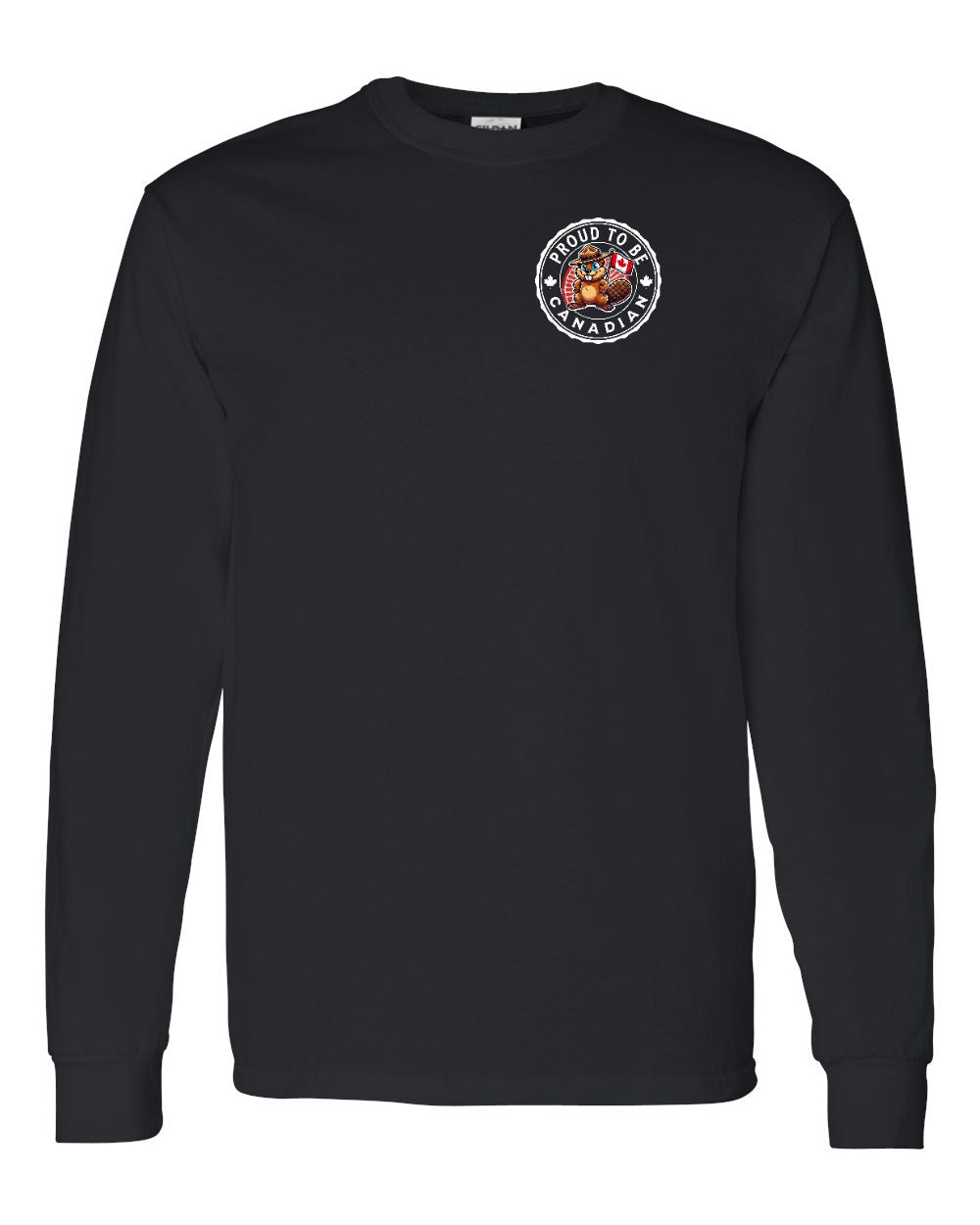 Proud to be Canadian Beaver Left Chest and Back Long Sleeve - Gildan Canada (sewn Internationally)