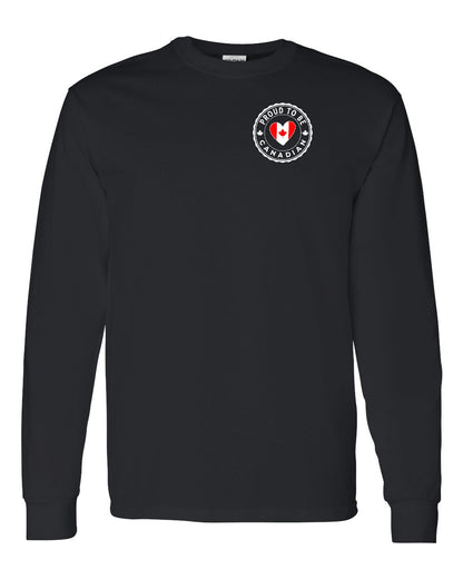 Proud to be Canadian Heart Flag Left Chest Long Sleeve - Gildan Canada (sewn Internationally)