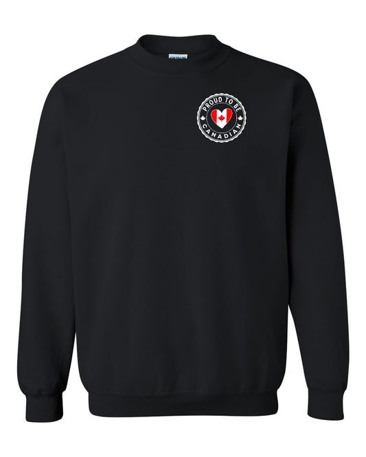 Proud to be Canadian Heart Flag Left Chest Crewneck - Gildan Canada (sewn Internationally)