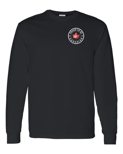 Proud to be Canadian Leaf Left Chest and Back Long Sleeve - Gildan Canada (sewn Internationally)