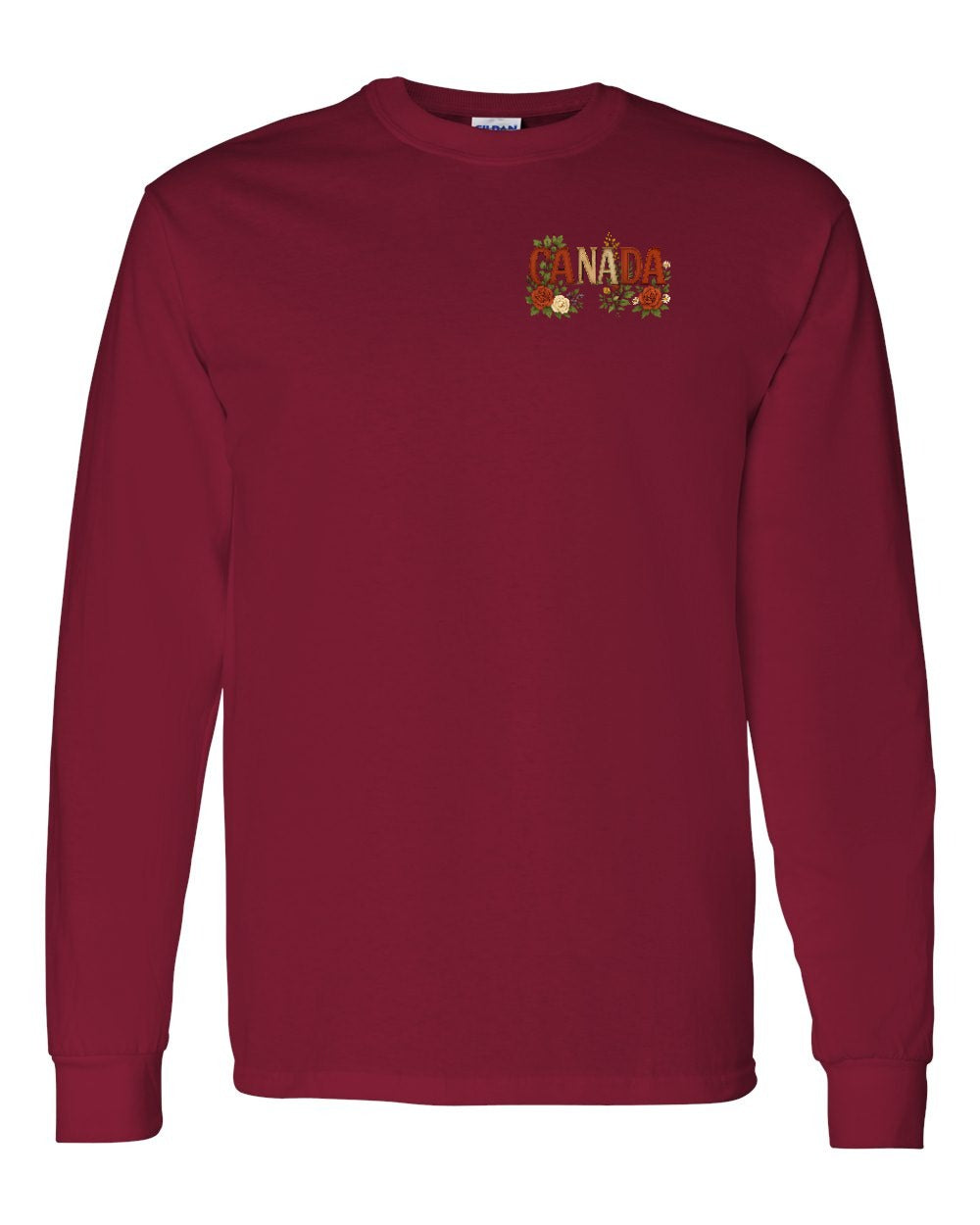 Canada Flowers Left Chest and Back Long Sleeve - Gildan Canada (sewn Internationally)