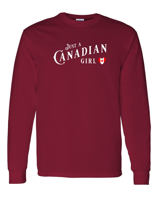 Just A Canadian Girl (Heart Flag Full) Full Long Sleeve - Gildan Canada (sewn Internationally)