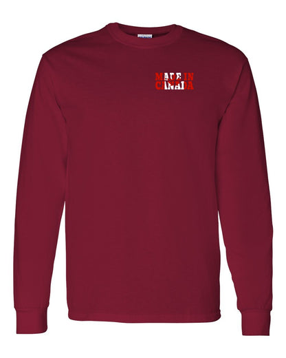 Made in Canada Flag Background Left Chest Long Sleeve - Gildan Canada (sewn Internationally)
