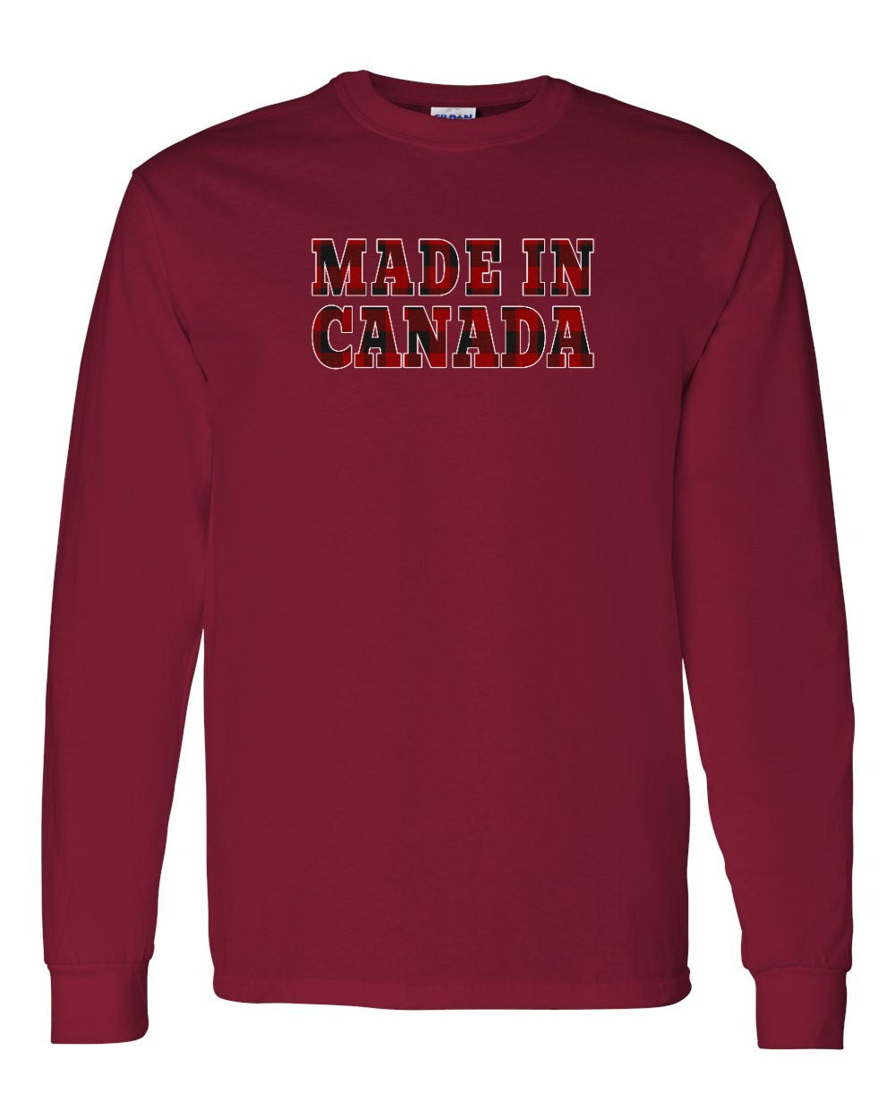 Made in Canada Plaid Background Full Long Sleeve - Gildan Canada (sewn Internationally)