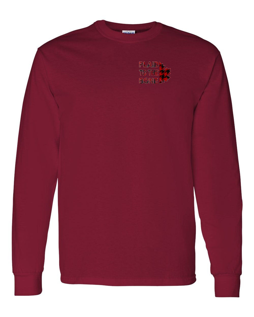 Plaid to the Bone Stacked Leaf Left Chest and Back Long Sleeve - Gildan Canada (sewn Internationally)