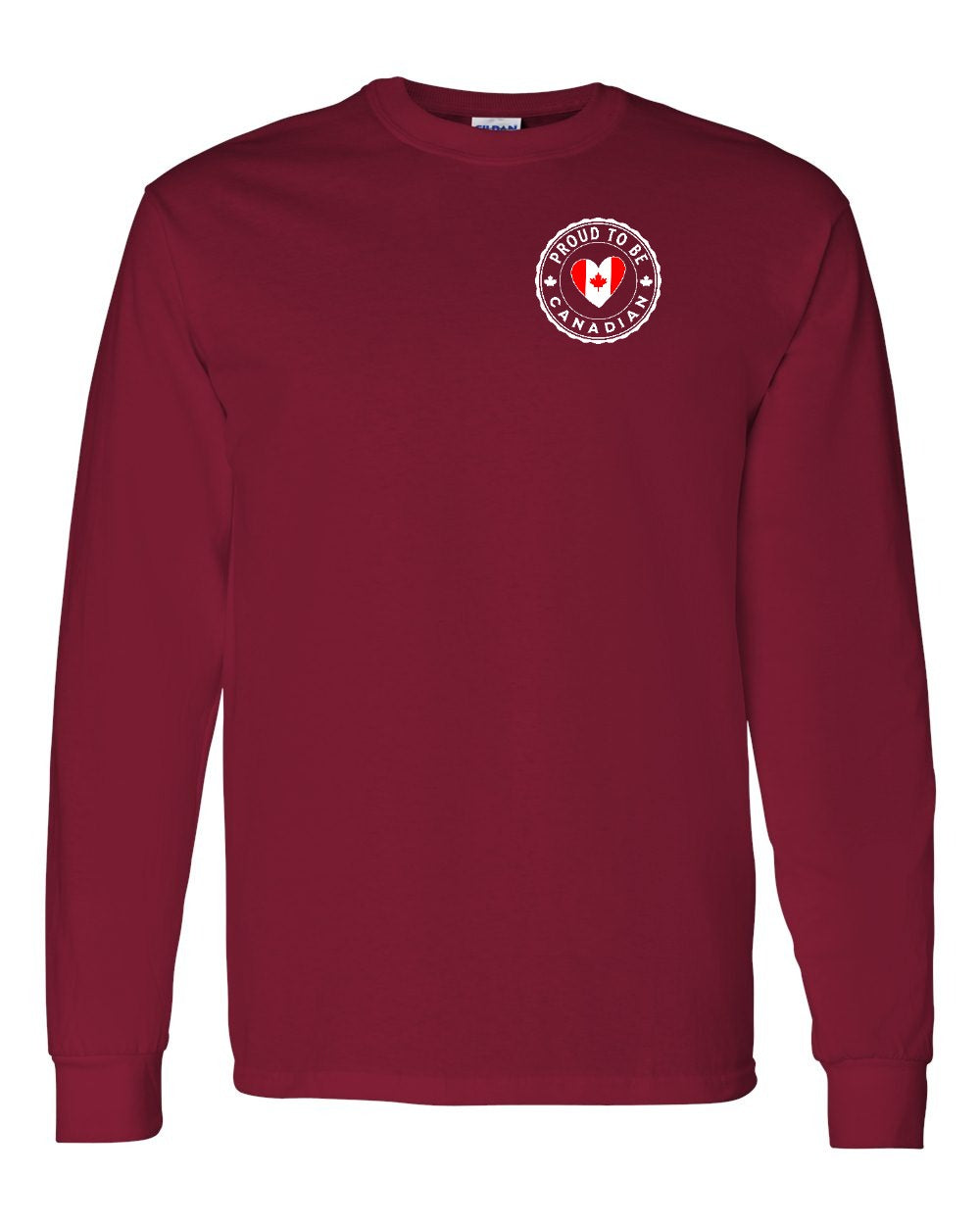 Proud to be Canadian Heart Flag Left Chest Long Sleeve - Gildan Canada (sewn Internationally)