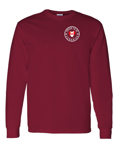Proud to be Canadian Heart Flag Left Chest Long Sleeve - Gildan Canada (sewn Internationally)