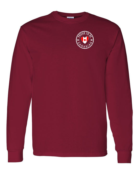 Proud to be Canadian Heart Flag Left Chest Long Sleeve - Gildan Canada (sewn Internationally)