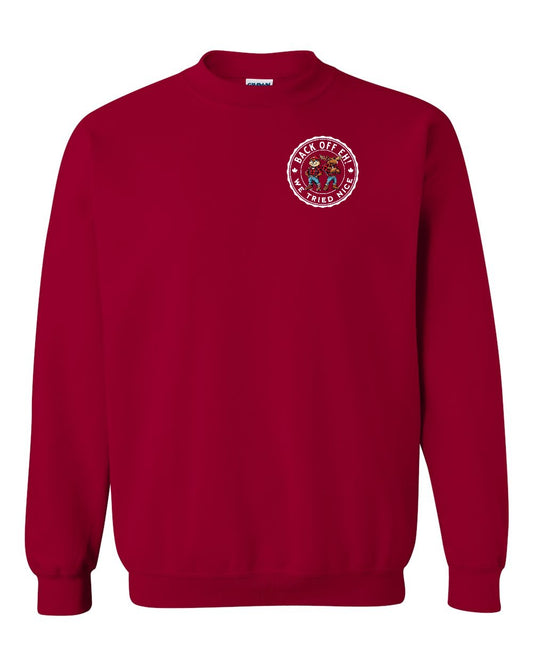 Back off  Eh ! We Tried Nice Left Chest Crewneck - Gildan Canada (sewn Internationally)