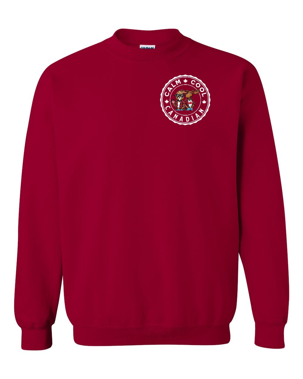 Calm Cool Moose and Beaver Left Chest and Back Crewneck - Gildan Canada (sewn Internationally)