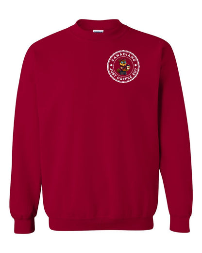 Canadiano just Coffee EH! Rosie Sunglasses Left Chest and Back Crewneck - Gildan Canada (sewn Internationally)